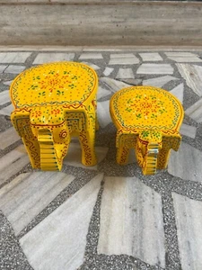 Wooden Hand Carved Chowki Indian Art Traditional Wooden Home Decorative Stool - Picture 1 of 10