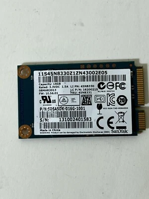 Sandisk SSD mSATA 16GB SATA3 SDSA5DK-016G-1006  SMART Tested & Working - 45N8330 - Image 1 of 4