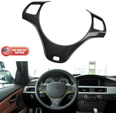 For BMW E90 E92 E93 335i 325i 330i Carbon Fiber Style Steering Wheel Cover Foto 1 de 4