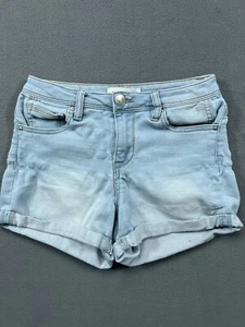 Almost Famous Womens W26 Denim Jean Shorts Juniors Size 1 Blue Low Rise Cuffed - Picture 1 of 9