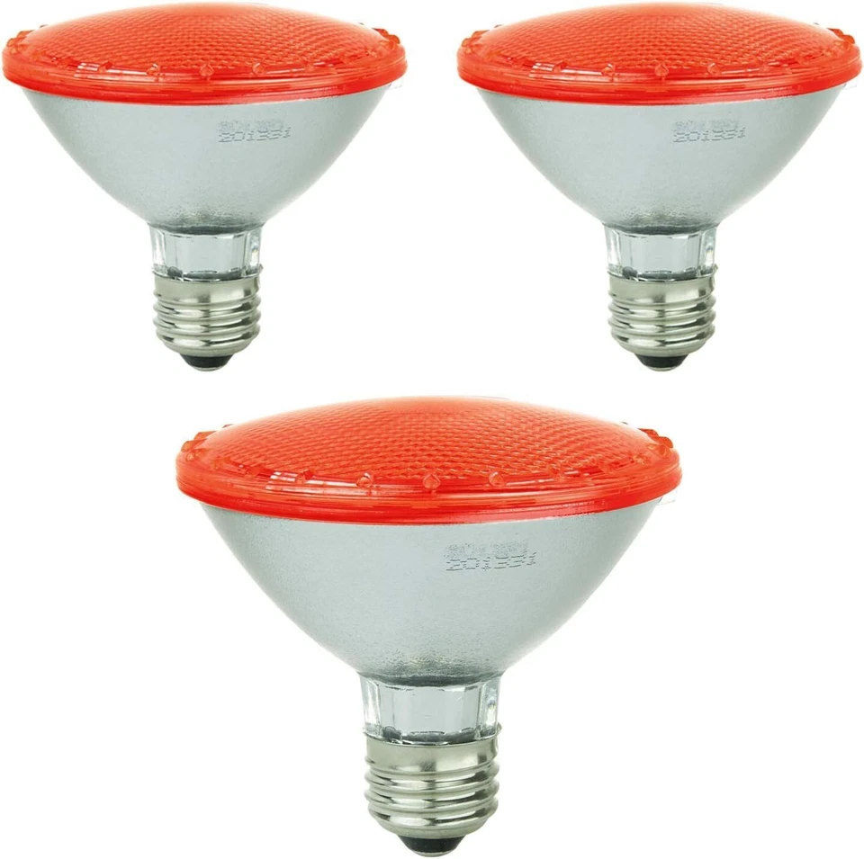 3Pack PAR30 LED Red Flood Light Bulb, 3W, Non-Dimmable, E26, Short Neck - Image 1 of 1