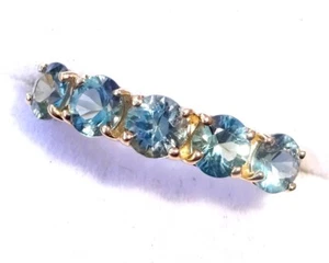 9ct Gold Natural Bi-Coloured Parti Sapphire 5 Stone Ring, 1.50 Ct, Size L 1/2 - Picture 1 of 12