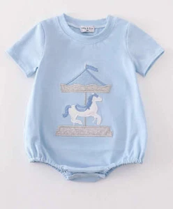 Jungen Boutique blau Karussell Applikation Junge Blase Strampler Geschwister passend Sommer - Bild 1 von 10