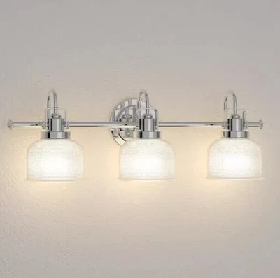 ARCHIE 3-Light CLEAR Double Prismatic Glass Coastal BATH VANITY LITE Pol Chrome - Image 1 of 4
