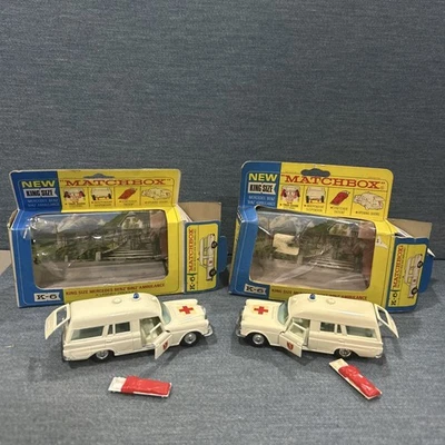 2ea AMBULANCIA MERCEDES MATCHBOX KINGSIZE K6-2 VINTAGE EN CAJAS ORIGINALES 1967 Foto 1 de 4