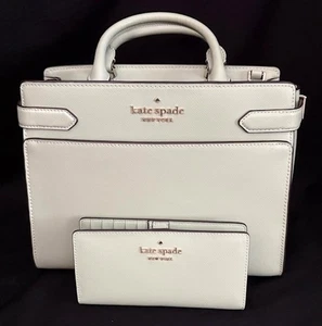 KATE SPADE Staci Medium Satchel Light Sage Bundle Wallet Adjust Shoulder Strap - Picture 1 of 21