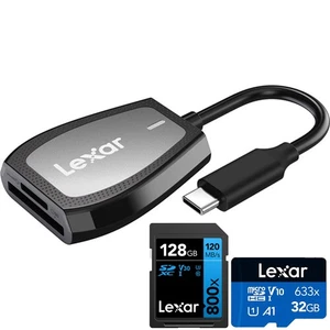 Lexar Pro USB-C czytnik dwugniazdowy (LRW470U-RNHNU) + pakiet pamięci 160 GB - Zdjęcie 1 z 11