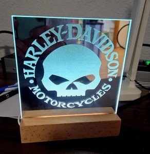 Harley Davidson LED Licht Gravur Auf Spiegelfliese 15 × 15 cm - Bild 1 von 1