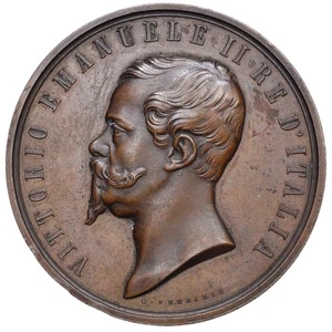Vittorio Emanuele III Medaglia al Merito Esposizione Italiana in Firenze 1861 - Imagen 1 de 2