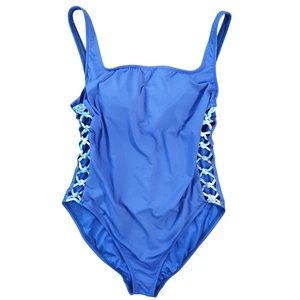 Lilly Pulitzer blau Einteiler Badeanzug Größe 12 Gitter Seiten Strand Pool Küste - Bild 1 von 5