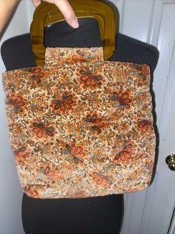 Bolso de Mano Vintage Años 70 Terciopelo Floral 11 x 11 Foto 1 de 4