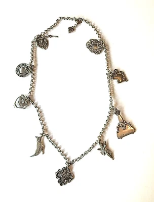 BRIGHTON 32" Plata Dije Collar Cadena Cinturón Grueso Corazón Zapato Cartera Flor Foto 1 de 4