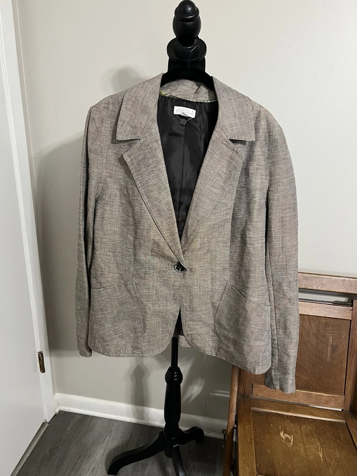 Joseph A Qu'est-Ce Que C'est Silk Brown Tan Blazer Jacket Women's Size 14 Foto 1 de 4