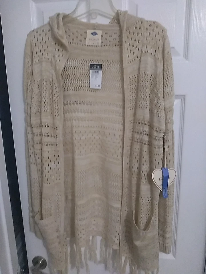 Nuevo-Mujer RUE 21 Beige/Crema Tejido Cárdigan con Flecos Talla: XL  Foto 1 de 4