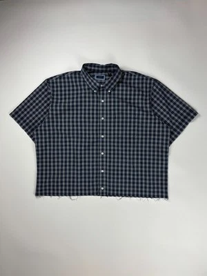 Camisa vintage con botones recortada a cuadros flecha/calce cuadrado/suelta/azul XXL Foto 1 de 4