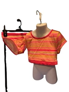 NEW ART CLASS Girl's 2pcs Bikini Swimsuit Striped Orange Pink L 10/12 - Picture 1 of 4