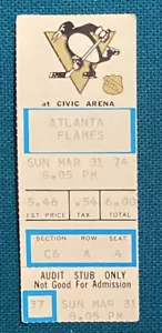 Vintage 1974 Pittsburgh Penguins Ticket Stubs Goalie Vs Atlanta Flames, Maskless - Picture 1 of 2