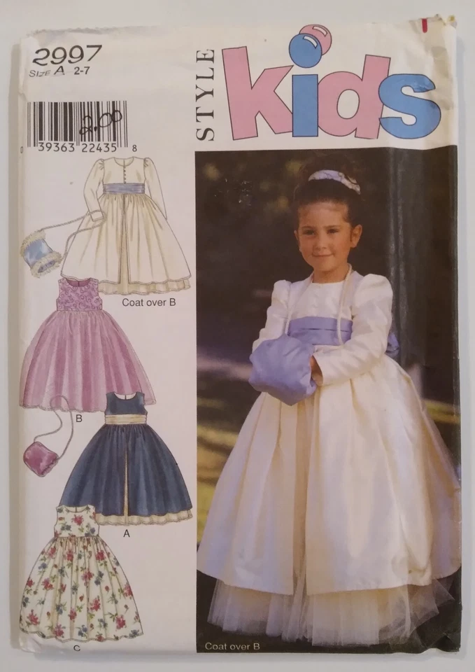 STYLE #2997 GIRL'S SIZES 2-3-4-5-6-7 DRESS SASH COAT MUFF PATTERN UNCUT - Image 1 of 3