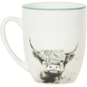 Neu 4er Set Highland Cow Tassen mit türkisfarbenem Rand und Porzellanoptik N-49 - Bild 1 von 4