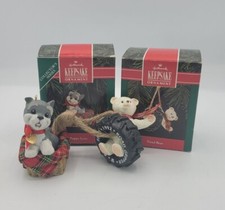 2 Hallmark 1992 Ornaments, Puppy Love Schnauzer 2nd In Series, Tread Bear