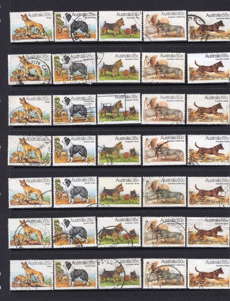 1980 DOG Stamps DINGO COLLIE KELPIE TERRIER & CATTLE DOG Australia x 7 Used Sets - Image 1 of 1
