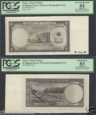 Ghana 10 Shillings ND(ca1954) Pick Unlisted Face and back Photographic Proof  - Image 1 of 2