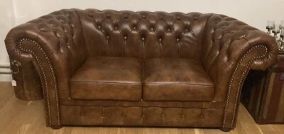 Casa Padrino Luxus Chesterfield Leder 2er Sofa Vintage Braun 170 cm Echtleder - Bild 1 von 3