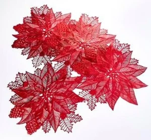 4  Vinyl Placemats(17x18")CHRISTMAS BURGUNDY POINSETTIA FLOWERS,MERRY BOUQUET,BM - Picture 1 of 11