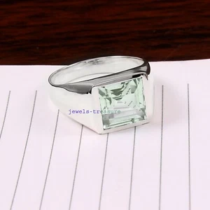 Natural Green Amethyst Gemstone with 925 Sterling silver Ring for Men's #J550 - Picture 1 of 4