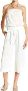 Anthropologie Cloth Stone Women' Jumpsuit Strapless White Raw Hems Belted Size L - Picture 1 of 6