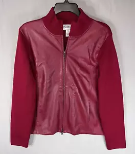 Pendleton Jacket Womens Large Red Leather Wool Knit Sleeves Full Zip Classic - Picture 1 of 17
