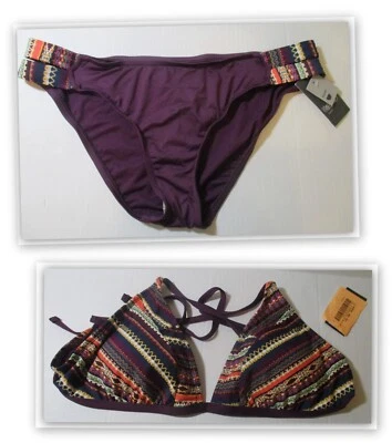 Mossimo Triangle Cross Back Bikini TOP OR Dble Tab Hipster BOTTOM Merlot Stripe - Image 1 of 4