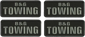B&G TOWING 4 EMBROIDERY PATCH 5X2 HOOK ON BACK GRAY ON BLACK - Picture 1 of 2