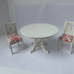 Dollhouse Miniature Round Dining Table & 2 Chairs 1:12 Scale Shabby Chic White - Picture 1 of 10
