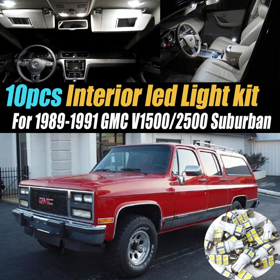 10件装白色汽车内部LED灯泡套件适用于89-91 GMC V1500/2500 Suburban — 第 1/4 张图片