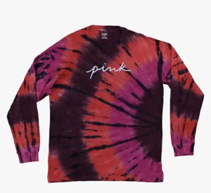 VS VICTORIAS SECRET PINK CAMPUS LONG SLEEVE TEE TOP SUPERNOVA TIE DYE SCRIPT S - Picture 1 of 3