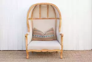 Large Carved Wood Upholstered Canopy Club Chair - Picture 1 of 8