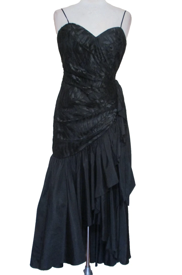 Vestido De Colección TD4 ELetra Para Mujer Negro Encaje Fruncido Corpiño Tafetán Falda XS/S Foto 1 de 4