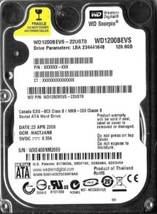 Western Digital WD1200BEVS-22UST0 120GB Sata Hard Drive DCM: HACTJANB - Picture 1 of 2