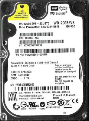 Western Digital WD1200BEVS-22UST0 120GB Sata Hard Drive DCM: HACTJANB - Image 1 of 2