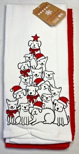 CASABA KÜCHENTÜCHER (3) HUNDE ROTE MÜTZEN SCHLEIFEN 70 % BAUMWOLLE 30 % LYOCELL NEU IN VERPACKUNG - Bild 1 von 3