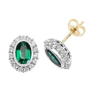 Stud Earrings 9ct Gold Ladies with Cultured Emerald, Cultured Sapphire - Picture 1 of 1