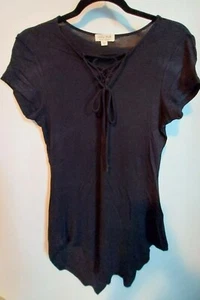 Ultra Flirt Juniors Top Small Black Short Sleeve Soft Knit Front Tie - Picture 1 of 5