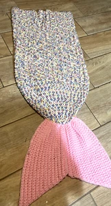 Hand Knit COLORFUL Mermaid Tail Leg Blanket Soft TODDLER - Picture 1 of 8