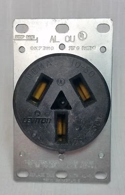 Leviton 50A Range Outlet 125V 250V 3 Pole 3 Wire Non Grounding Nema 10-50 Black - Image 1 of 4