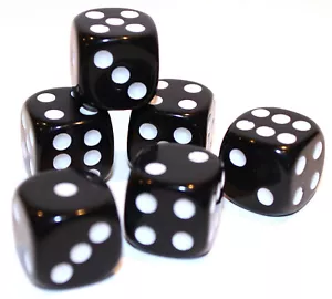 "Nuevo Juego de 6 Dados Opacos Redondeados 16mm - 5/8" Dados de Juego - Negro Blanco - Imagen 1 de 1