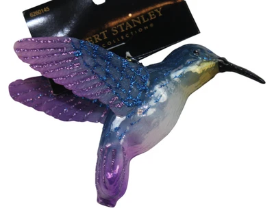 Robert Stanley Hummingbird Christmas Ornament Blown Glass Blue Purple 4.5" NWT