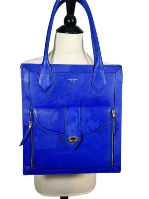 Bolso de Mano Henri Bendel Saffiano Cuero Rivington Azul Real Guijarro Lujo Preppy Foto 1 de 4
