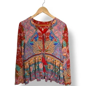 Spell Ruby Lotus Jacket Women’s AU 8 US 4 Red Boho Tie Front Top Hippie Festival - Picture 1 of 11