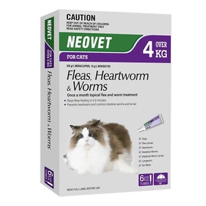 Neovet For Cats Over 4kg 6 Pack - Flea Heartworm & Worms 1 treatment per month - Picture 1 of 1